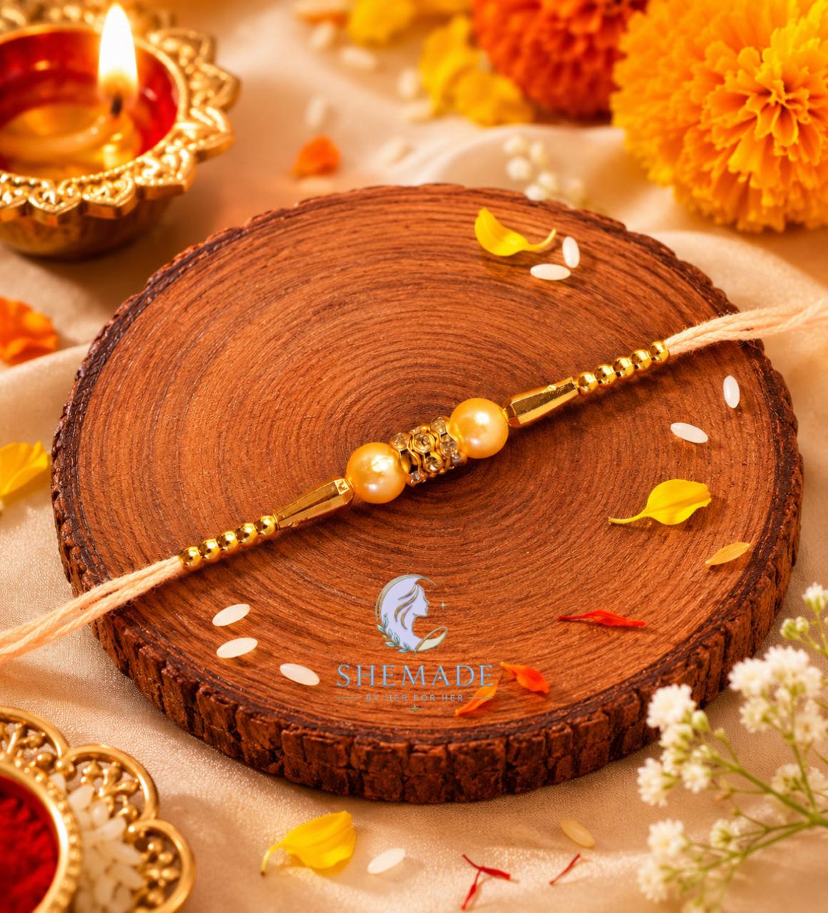 Handmade Golden Pearl Rakhi for Brother