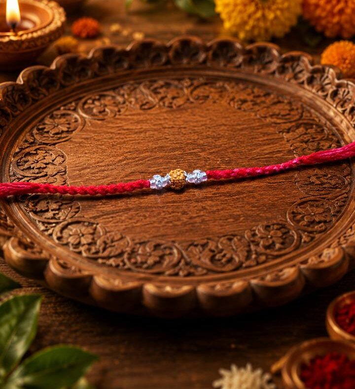 SHEMADE Red Thread Crystal Rakhi with Golden Bead